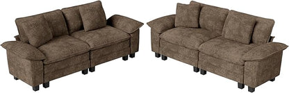 L-Shaped Cloud Modular Sofa Set, 4-Piece Double Loveseat Sectional w/Deep Seat & Removable Arms, Plush Chenille for Living Room - Taupe