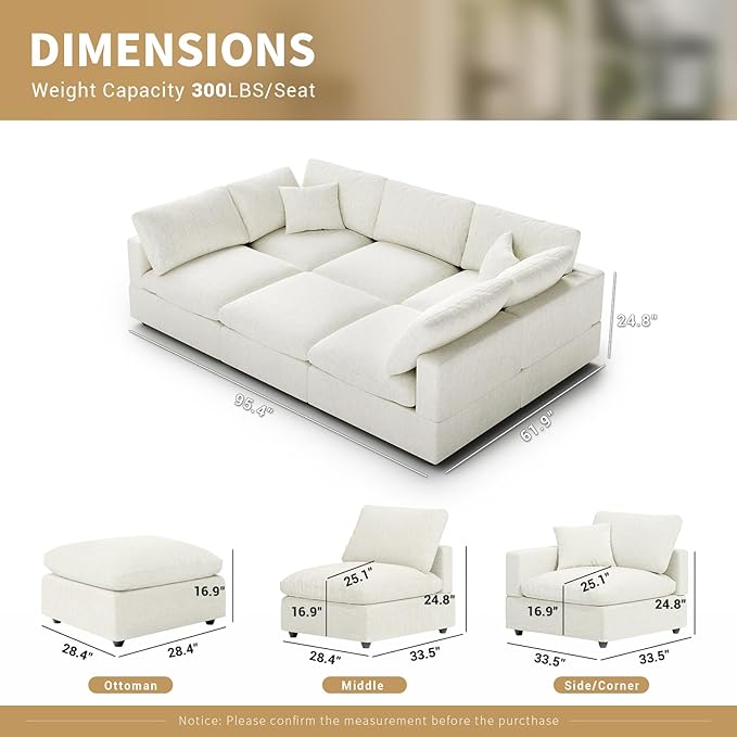 Linen Sleeper Sofa Bed,Modern Sectional Sofa Couch for Living Room,95.4 Inch Cloud Couches Cushion Covers Removable,Cozy Feather Down Sofa for Apartment Cream White