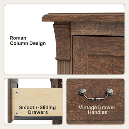 Amada 6 Drawers Dresser for Bedroom, Farmhouse 47" Wide Dresser & Chest of Drawers with Roman Column Design, Large Storage Organizer with 6 Drawer Sizes for Bedroom, Living Room