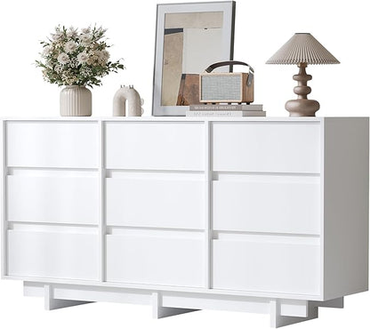 White Dresser for Bedroom, 59" Wide 9 Drawer Dresser, Mid Century Modern Dressers Chest of Drawers, Wooden Large Dressers for Bedroom, Closet