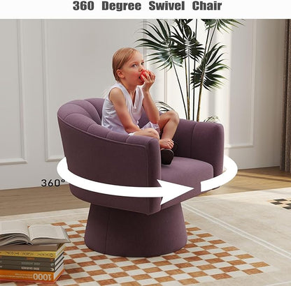 Swivel Accent Chair,Upholstered Velvet 360° Swivel Barrel Chair for Living Room Overstuffed Bouncle Reading Chair Round Armchair for Bedroom,Vanity,Office(Purple)