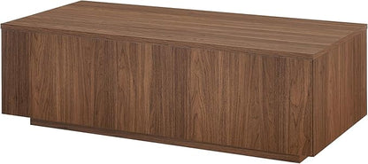 Henn&Hart 48" Rectangular Low-Profile Wood Coffee Table for Living Room, Family Room, or Office, Satin Walnut