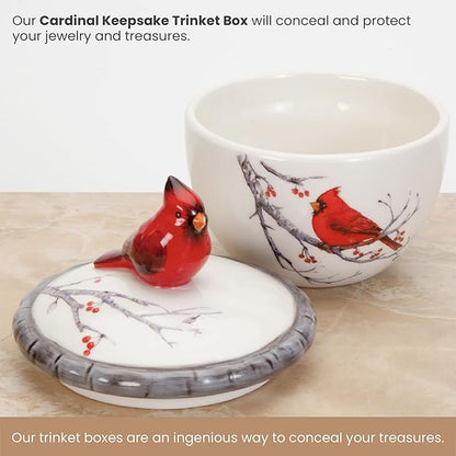 Bits and Pieces - Ceramic Cardinal Trinket Box - Cardinal Keepsake and Jewelry Box - Home Décor