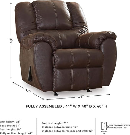 Signature Design by Ashley McGann Modern Faux Leather Manual Pull Rocker Recliner, Brown