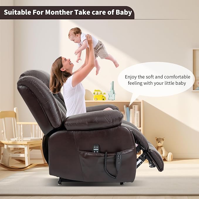 Recliner Chairs for Adults, Power Lift Chair for Elderly, Oversized Bedroom Chair with Massage&Heat, Leather Nursery Glider Chair for Living Room, Sofa Chair Home Theater Seating with Lumbar Support