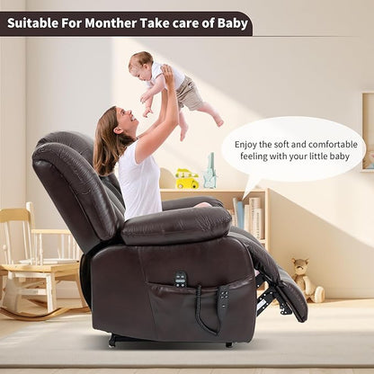 Recliner Chairs for Adults, Power Lift Chair for Elderly, Oversized Bedroom Chair with Massage&Heat, Leather Nursery Glider Chair for Living Room, Sofa Chair Home Theater Seating with Lumbar Support