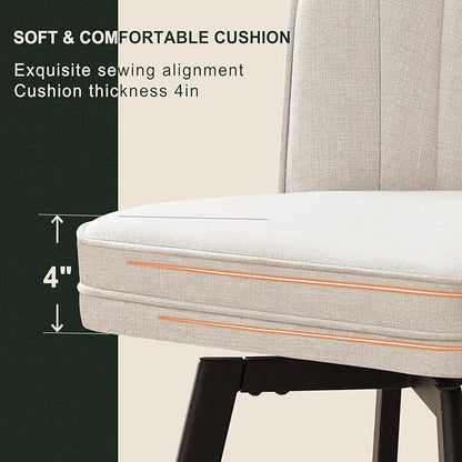 Swivel Counter Height Bar Stools Set of 2, 30'' Modern Barstools with Backs and Metal Legs, Upholstered Bar Chairs, Beige, Fabric Stools for Kitchen Island Chairs