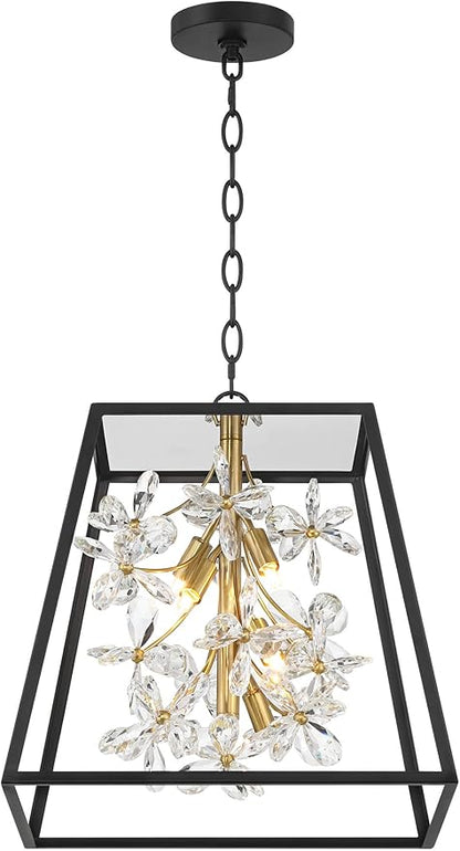 Possini Euro Design Carrine 15 3/4" Modern Pendant Chandelier Ceiling Light Fixture Dining Room Over Table Kitchen Island Foyer Hanging Unique 5-Light LED Dimmable Black Gold Finish Crystal Small