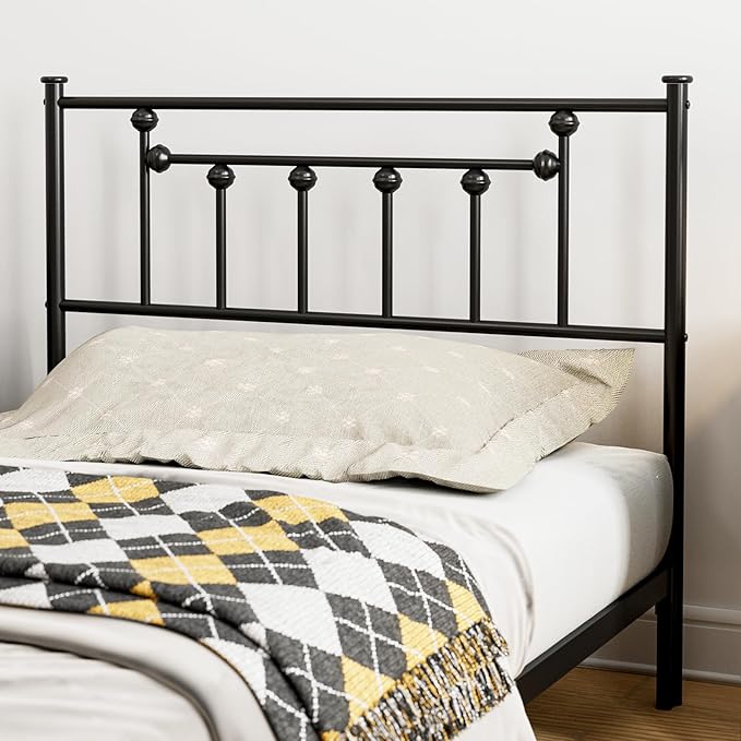 Metal Twin Size Headboard - Adjustable Height - Victorian Farmhouse Style, Steel Twin/Twin XL Headboard Only for Bedroom, Easy Assembly, Black