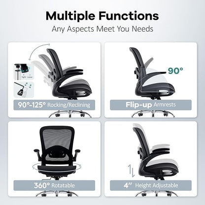 Office Chair Mesh Seat,Ergonomic Mesh Desk Chair with Adjustable Lumbar Support,Computer Chair with Flip-up Armrests, Rolling Executive Chairs, Home Office Chair(Black)