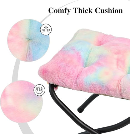 15"(H) Folding Ottoman, Foldable Footrest Stool, Portable Small Foot Stool for Couch, Collapsible Foot Rest Ottoman for Sofa, Accent Padded Ottomans for Living Room, Bedroom, Rainbow