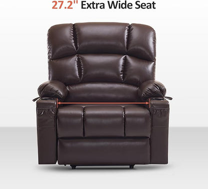 MCombo Oversized Dual Motor Power Lift Recliner Chair Sofa with Massage and Heat for Big Elderly People, Infinite Position, USB Ports, Faux Leather R7677 (Dark Brown, Medium-Oversize)