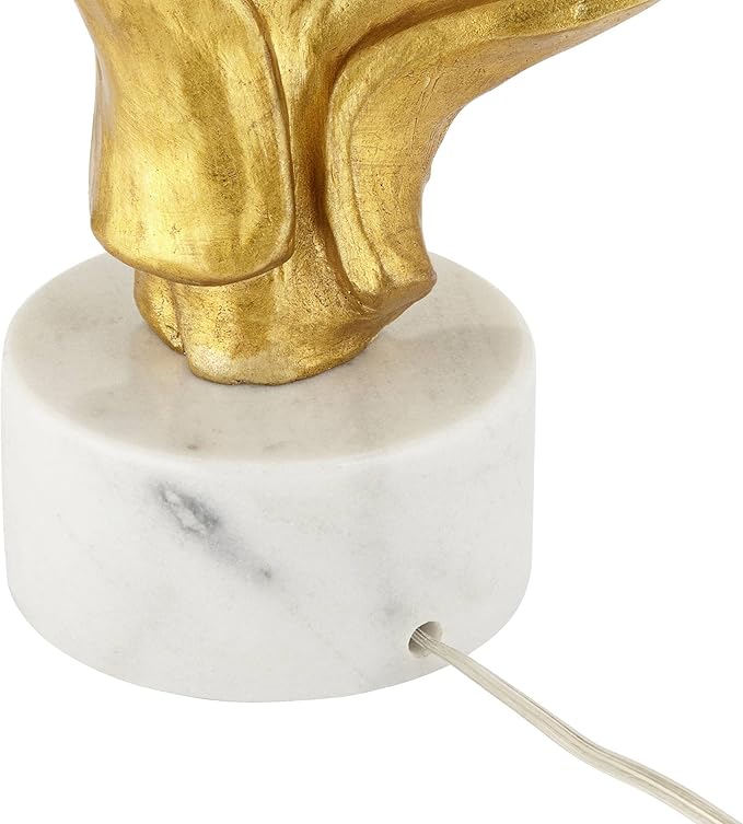 Possini Euro Design Hera Modern Glam Luxury Table Lamp Decor 31" Tall Sculptural Gold Leaf White Fabric Drum Shade Marble Base for Living Room Bedroom House Bedside Nightstand Home Office Entryway