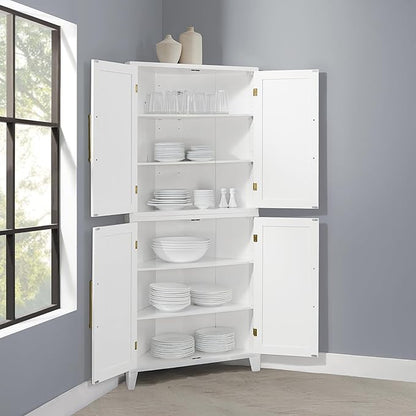 Crosley Furniture Roarke Corner Kitchen Storage Pantry Cabinet with Shelves, Kitchen, Dining, Laundry Room, White