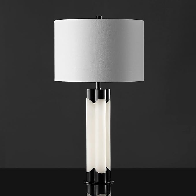SAFAVIEH Couture Lighting Collection Chavez Alabaster/Black 28-inch Bedroom Living Room Home Office Desk Nightstand Table Lamp (LED Bulb Included)
