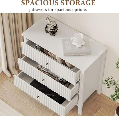 RoyalCraft Large 3 Drawer Dresser Set of 2, Fluted Wood Chest of Drawers with Storage, Modern Painted 30 inch Wide Nightstand for Bedroom Living Room Entryway, White
