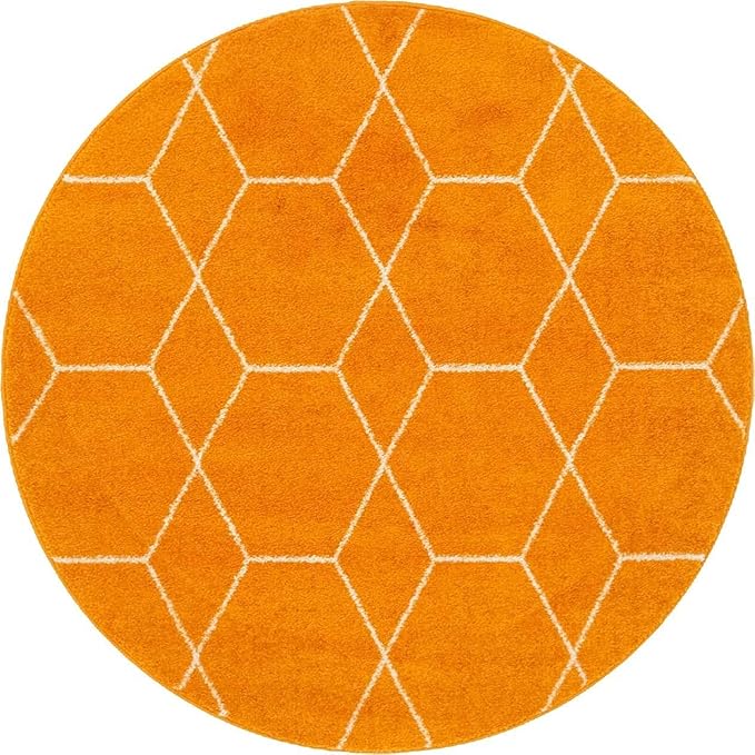 Unique Loom Trellis Frieze Collection Area Rug - Geometric (4' 1" Round, Orange/ Ivory)