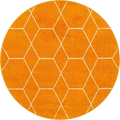 Unique Loom Trellis Frieze Collection Area Rug - Geometric (4' 1" Round, Orange/ Ivory)