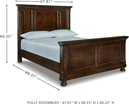 Signature Design by Ashley Porter Traditional Queen Panel Bed, Hand-Finished, Foundation or Box Spring Needed, Wood, 67.81" W x 88.25" D x 60.25" H, Dark Brown