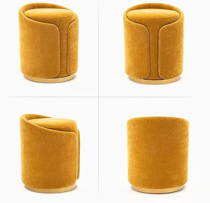 Swivel Vanity Stool with Gold Base Comfy Vanity Chair Modern Round Stool for Makeup Vanity Ottoman Foot Rest for Bedroom livingroom (Yellow)