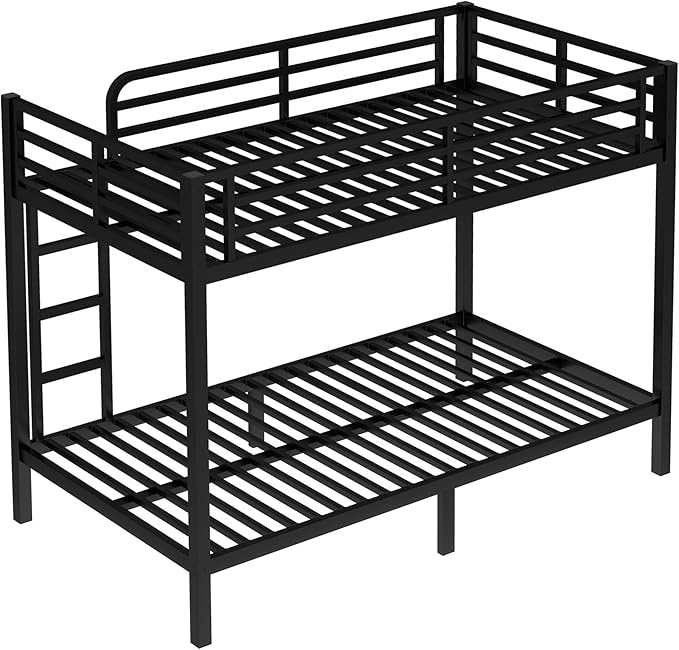 Bellemave Twin XL Over Twin XL Bunk Bed for Adults, Heavy Duty Bunk Beds Frame with Build in Ladder and Full Length Guardrail, Easy Assemble Bunkbeds, Noise Reduced, Mattress Not Included, Black