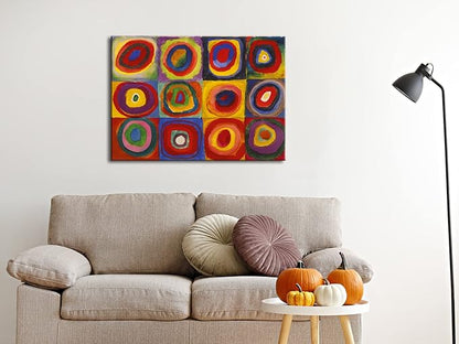 Wieco Art Squares with Concentric Circles Large Canvas Wall Art Print of Wassily Kandinsky's Famous Paintings Abstract Wall Art for Wall Decor Living Room Bedroom Home Decorations