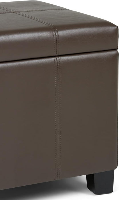 SIMPLIHOME Dover 36 inch Wide Contemporary Rectangle Storage Ottoman Bench in Chocolate Brown Vegan Faux Leather, Assembled, For the Living Room, Entryway and Family Room
