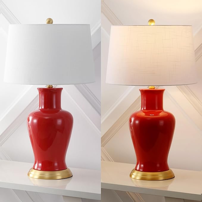 JONATHAN Y JYL4026G Julian 29" Traditional Classic Ceramic Urn LED Table Lamp, Red for Bedroom, Living Room, Kitchen, Home Office, Kids Room