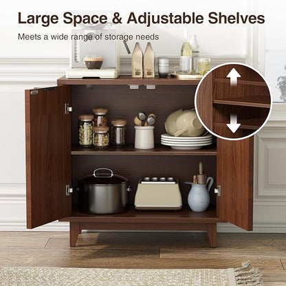 Fluted Cabinet with Storage, 2 Doors Sideboard Buffet, Mid Century Modern Accent Cabinet with Adjustable Shelves, Multifunctional Console Table with Storage for Living Room, Kitchen, Entryway