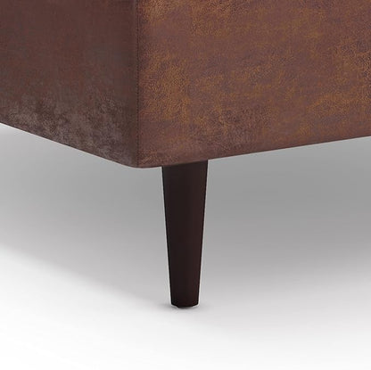 SIMPLIHOME Shay 38 inch Wide Mid Century Modern Large Square Coffee Table Storage Ottoman in Distressed Saddle Brown Vegan Faux Leather, Assembled, For the Living Room, Entryway and Family Room