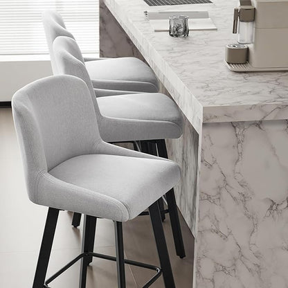 Swivel Bar Stools Set of 2, 30''H Upholstered Barstools with Backs, Modern Counter Height Bar Stool Chairs for Kitchen Island, Metal Legs, Fabric, Light Gray Counter Stools