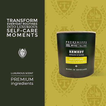 Pecksniff's Remedy Uplifting Candle - 3 Wick, 515g, 18.16 oz, Long-Lasting Relaxing Ambiance - with Earthy & Fresh Green Fragrance for Home Comfort