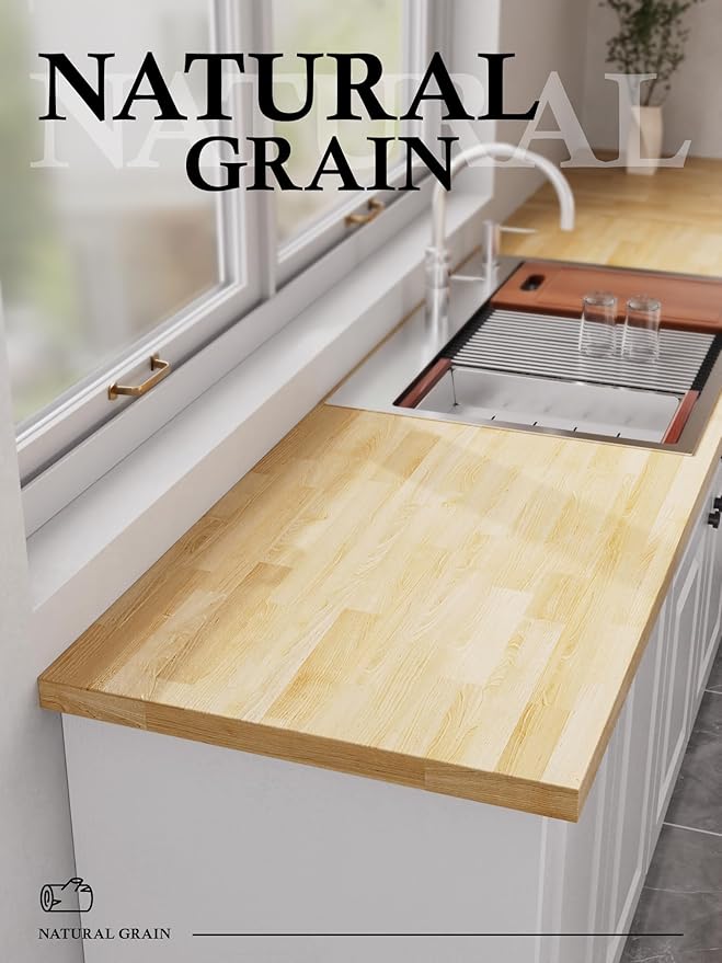 6FT Butcher Block Countertop Birch Solid Wood - 72" x 25" Table Top Butcher Block Cutting Board for Kitchen Island Living Dining Table Office Desk Workbench Washer Dryer Countertop Unfinished 1.5" Th