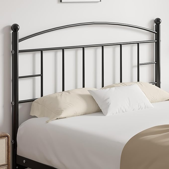 VECELO Metal Full Size Headboard - 42.91 Inches Tall, Arching Lines Design, Easy Assembly, Modern Farmhouse Style Steel Headboard for Bedroom - Black