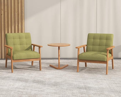 Modern Accent Chair with Wooden Table, Upholstered Linen Fabric Leisure Side Chair with Arm Rest and Wooden Frame for Living Room, Bedroom Reading (Green)