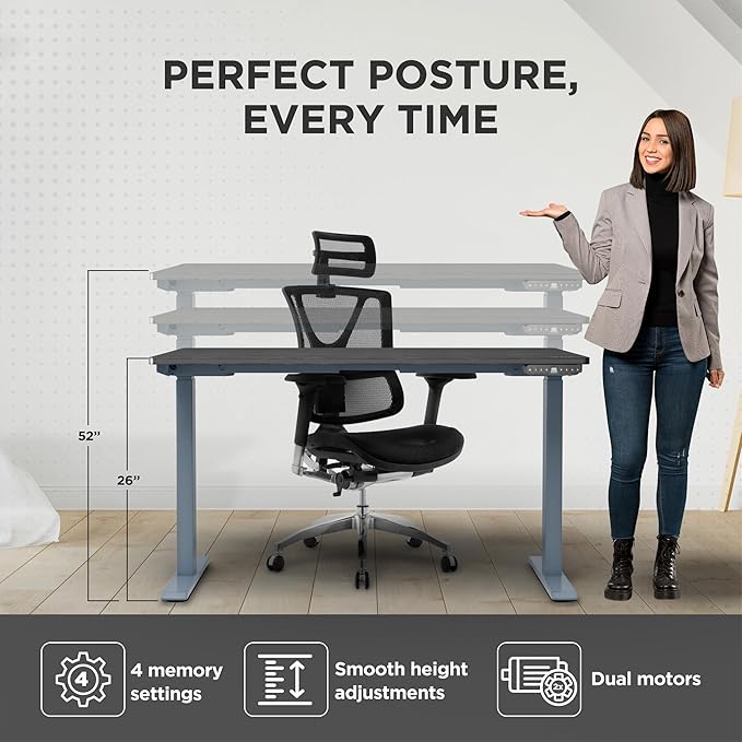 RISE UP dual motor electric standing desk 60x30" black bamboo desktop premium ergonomic adjustable height sit stand up home office computer desk table motorized powered modern furniture small standup