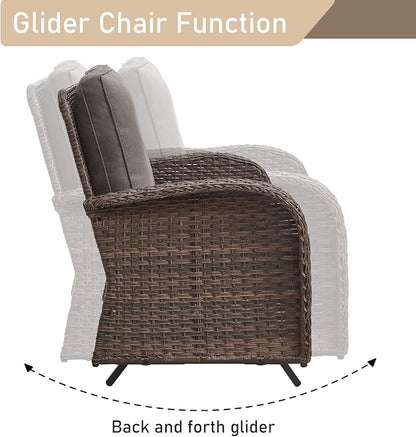 HUMMUH 5-Piece Patio Furniture PE Wicker Outdoor Conversation Set,All-Weather Rattan Swivel Chairs Outdoor Glider Couch for Backyard,Poolside,Deck