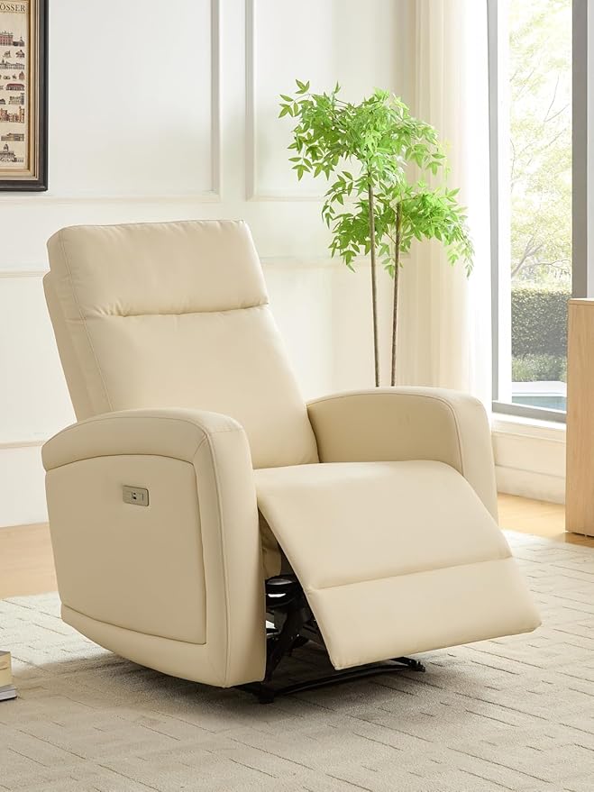 Leather Recliner Chair,Power Recliner Chair with Power Headrest Type-C Charger for Adult, Electric Recliner Sofa for Living Room & RV, White