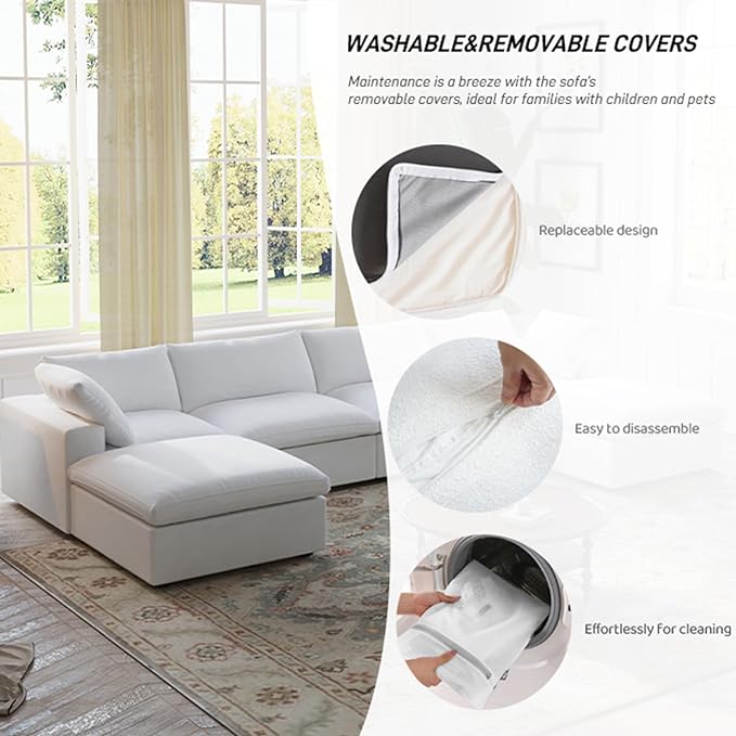 WJShome Cloud Modular Sectional Sofa Couch,Oversized Down Filled 3-Seater Minimalist Sofa,118.02inch Convertible Couch Deep Seat for Modern Living Room, Cover Removable & Washable