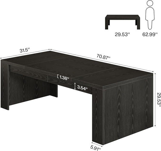 Tribesigns 70.9-Inch Executive Desk, Large Wooden Computer Office Desk with Sturdy Double Pedestal Legs, Writing Table Business Workspace Home Office Furniture for Home Office (Black)