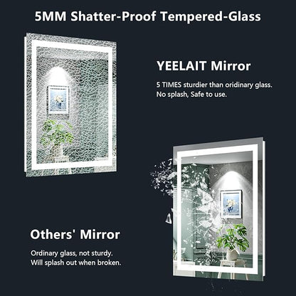 24x32 Inch LED Bathroom Mirror with Lights Front and Backlit Lighted Vanity Mirror for Bathroom Wall with 3 Colors Dimmable Anti-Fog Memory Shatter-Proof IP54 Waterproof Horizontal/Vertical