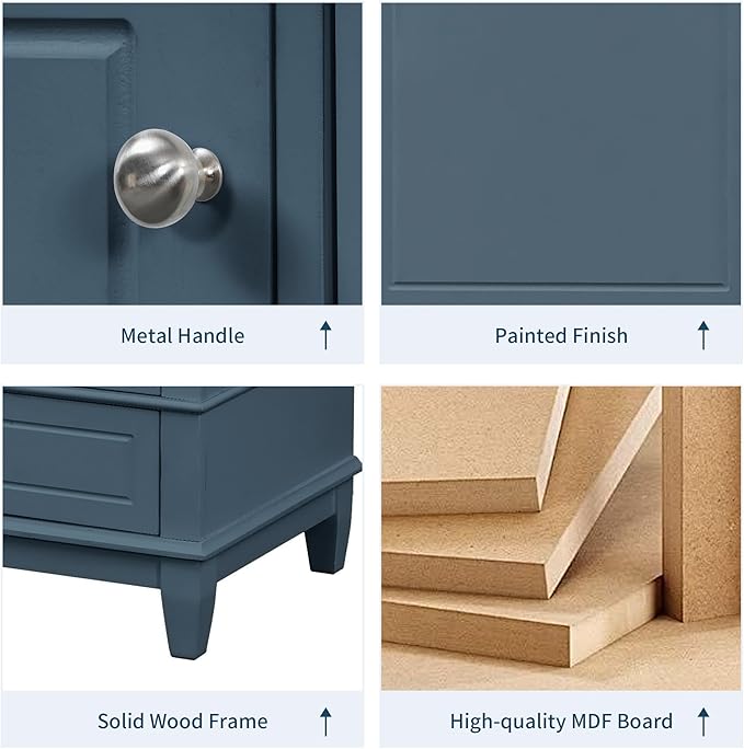 36 Inch Bathroom Vanity with Sink Set, Undermount Vanity Sink Cabinet with 3 Drawers and Door Storage, Soft Closing Door, Wood Frame, Blue Gray