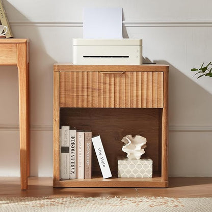 LEYAOYAO Fluted Farmhouse Nightstand Set of 2 with Charging Station, 23" Wide 1 Drawers Night Stand,Brown Dresser for Bedroom,Bed Side Table Chest of Drawers,Wood End Table for Living Room