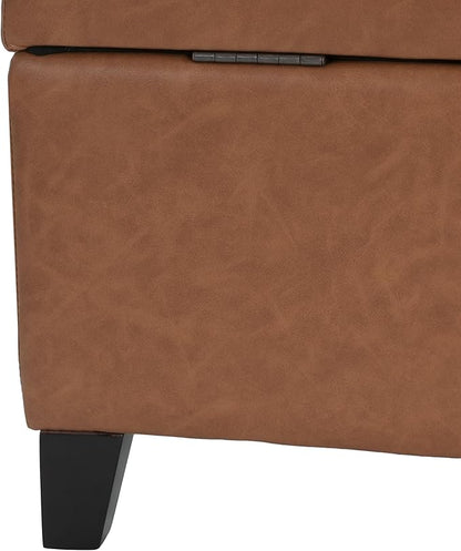 Christopher Knight Home York PU Storage Ottoman,Rectangular Ottoman Bench,Faux Leather Living Room Ottoman,Upholstered Storage Bench,Foot Rest Bench for Living Room,Entryway and Bedroom,Orange Brown