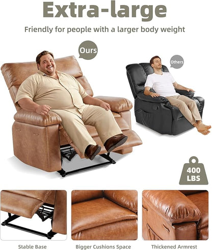 GarveeHome Recliner Chairs, Classic Manual Leather Recliner, Home Theater Seating with Lumbar & Arms Support for Living Room, Bedroom and Nursery - Coffee (Coffee, Standard)