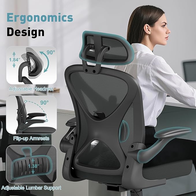 ZZH Ergonomic Office Chair Set of 10 with Adjustable Lumbar Support and Headrest, Mesh Home Office Desk Chair with Wheels and Flip-up Arms, Black