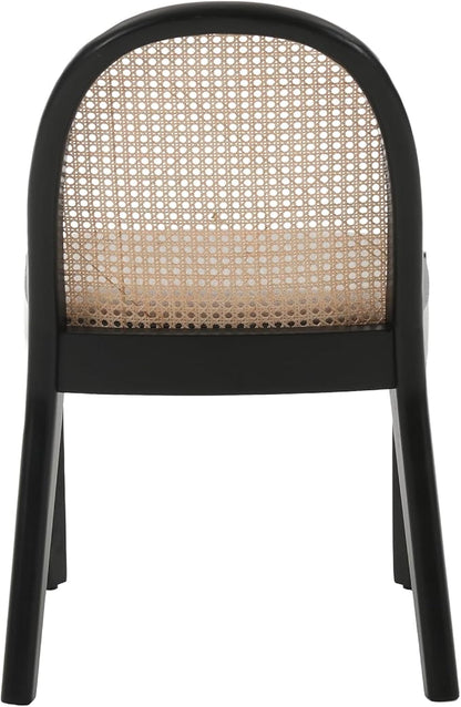 Rattan Dining Chairs Set of 4, Modern Dining Room Chairs with Cane Back Comfy Accent Kitchen Chair Upholstered Linen Fabric Chair for Restaurant/Living Room, Grey