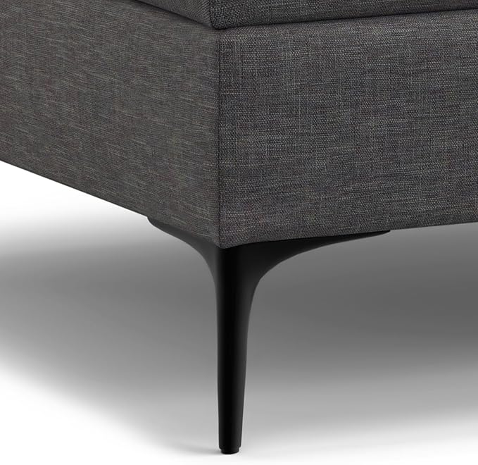 SIMPLIHOME Rebecca 36 inch Wide Contemporary Square Mid Century Coffee Table Storage Ottoman with Lift Up Lid in Slate Grey Polyester Linen, Assembled, For the Living Room, Entryway and Family Room