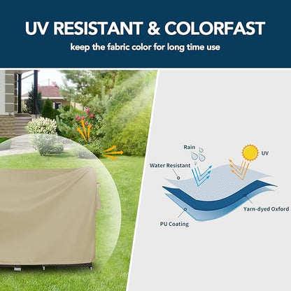Easy-Going Round Patio Furniture Cover Waterproof Outdoor Dining Table and Chair Cover Anti-UV Outside Sectional Sofa Set Covers (62"DIA x 28"H, Camel)