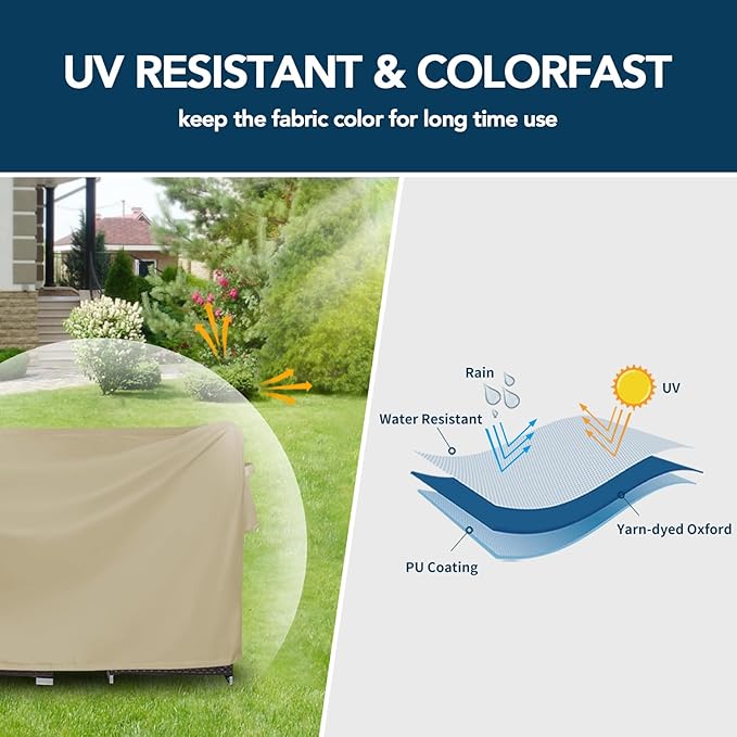 Easy-Going Rectangle Patio Furniture Cover Waterproof Outdoor Dining Table and Chair Cover Anti-UV Outside Sectional Sofa Set Covers (90"L x 64"W x 28"H, Camel)